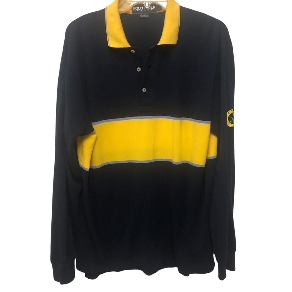 Polo‎ Golf Ralph Lauren Polo Shirt Academia Preppy Navy Blue Yellow Mens Large